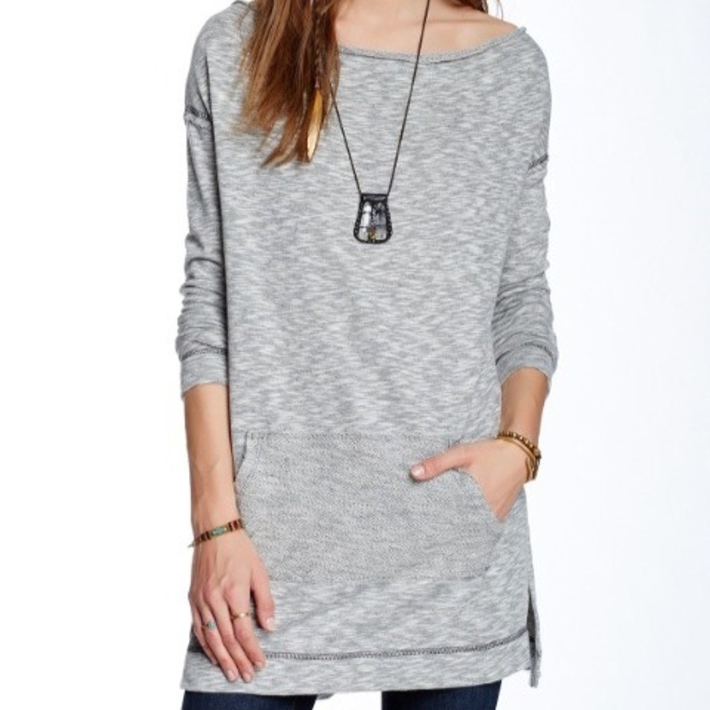 Free People Mexicali Pullover Cotton Heather Gray Off the Shoulder Sweatshirt XS